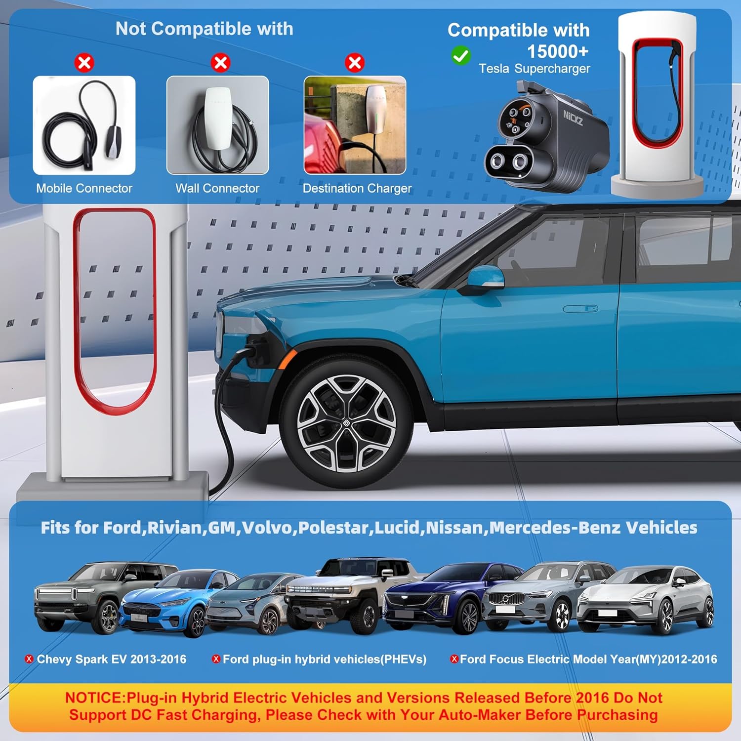 Newly Upgraded NACS to CCS Adapter,Auto Locking System for Tesla Supercharger Adapter,500A/1000V,3 Sensors Temp Control, Fast Charge CCS1 EVs,Fit for Rivian,Ford, GM,Volvo,Polestar,Lucid, Nissan,etc